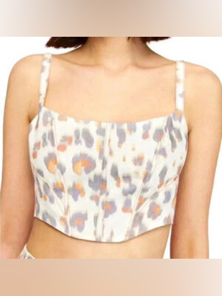 Nocturne Crop Top Womens M Eu 38 White Gray Orange Leopard Print Cami Nwt